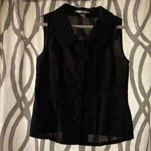 Sleeveless black linen top, size small